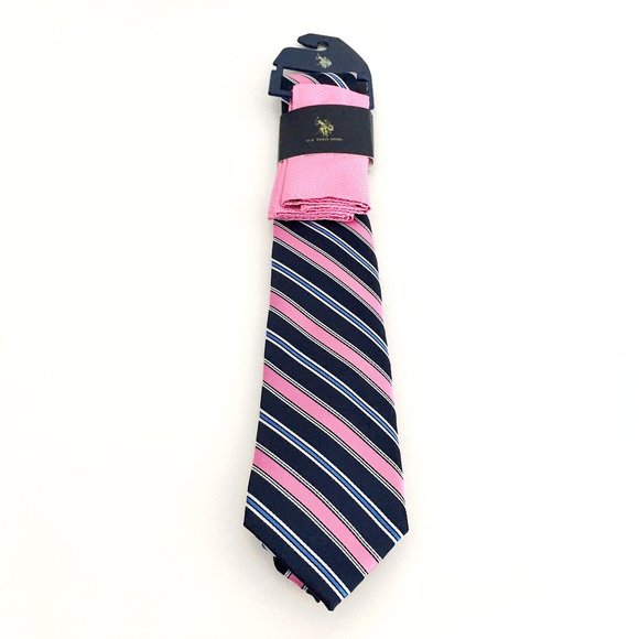 US Polo Assn by Ralph Lauren Striped Mens Tie and Pocket Handkerchief NWT - Picture 1 of 4